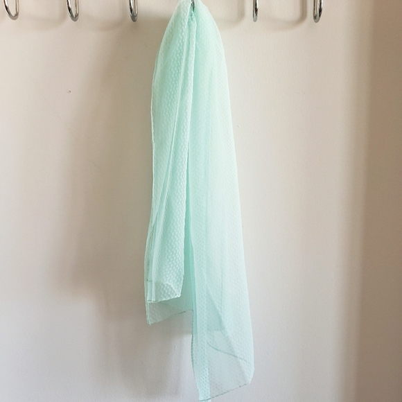 Tiffany Colored Silk Satin Check Pattern Neck Scarf Aquamarine Boho Sheer NWOT - Picture 6 of 6